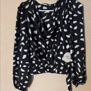 Elegant Black and White Drape Blouse